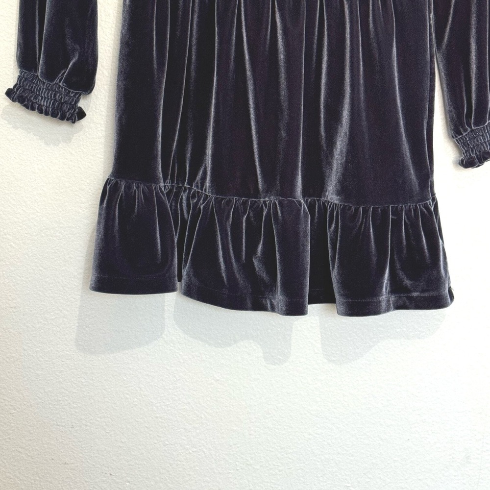 Crewcuts Velvet Tiered Party Dress Kids Size S Long Sleeve Ruffle Slate Blue - Picture 4 of 12